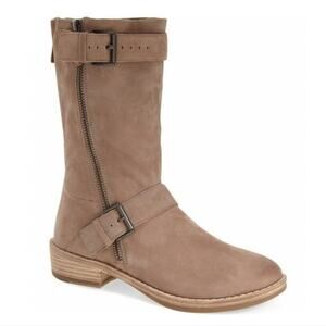 Eileen Fisher Log Harness Moto Biker Leather MID CALF Boot Earth size 8